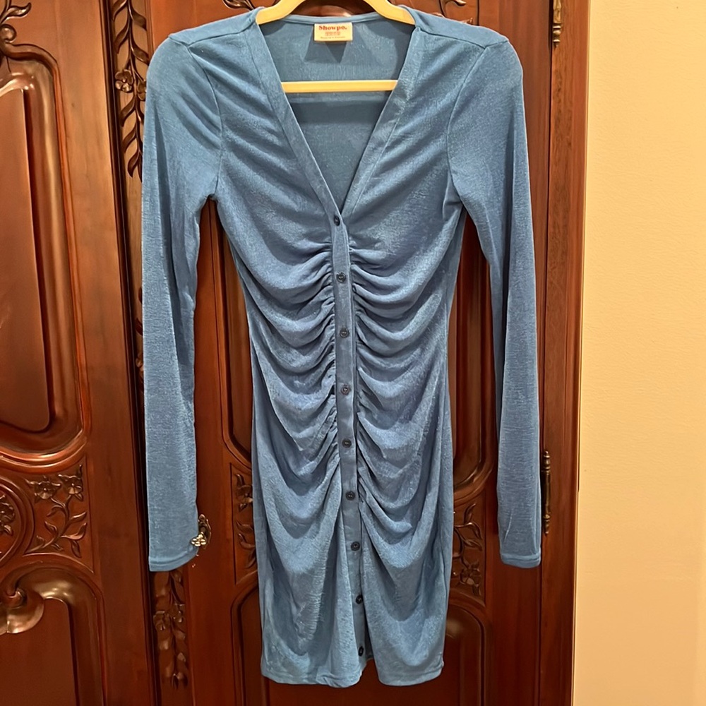 Showpo Shimmery Button Up Long Sleeve Mini Dress